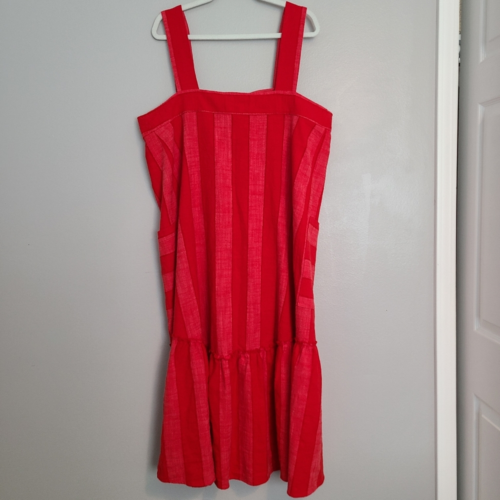 Anthropologie Maeve Red Stripe Tonal Tank Square Neck Midi Dress Patch Pockets - Picture 13 of 16